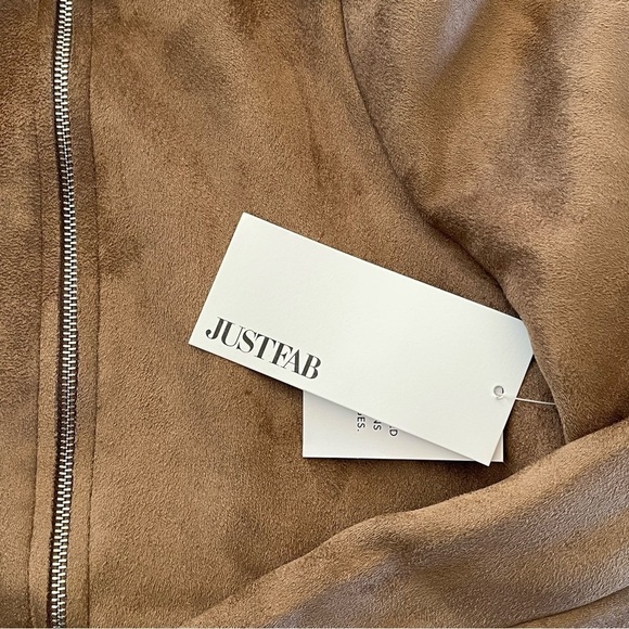 NWT Justfab Faux Suede Moto Jacket Brown Size M - Picture 2 of 9